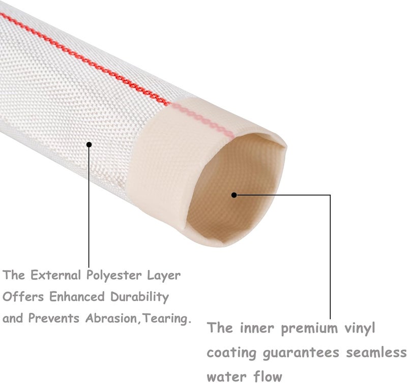 Geowaky Backwash Hose 2"ID x 65.6ft Swimming Pool Discharge Hose Heavy Duty PVC Water Hose With 2 Clamps General Purpose Lay-Flat Pump Drain Pipe for Water Transfer Applications, White - Image 3